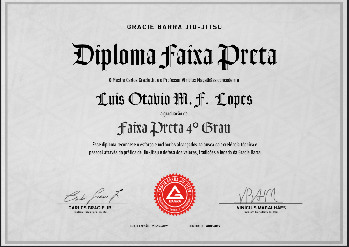 Diploma de Faixa Preta 4º Grau